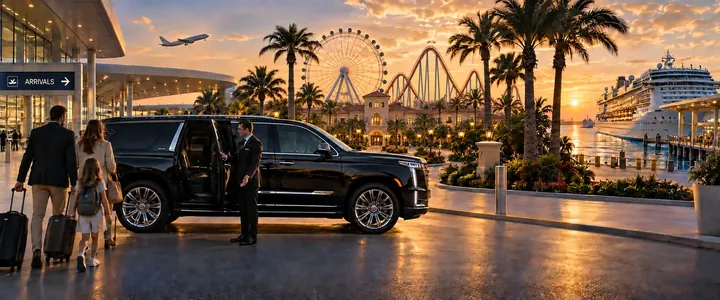 A private chauffeur and luxury SUV connecting an Orlando airport, resort and cruise terminal